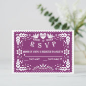 パペル・ピカド愛の鳥の紫色の結婚式RSVP返信 出欠カード (スタンド正面)