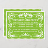 パペル・ピカド愛の鳥春ライムグリーン結婚ズ 招待状 (正面/裏面)