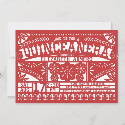 パペル・ピカド・キンセアニェラ招待状 招待状 (正面)