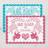 パペル ピカド ベイビー ガール シャワー ピンク ブルー フィエスタ 招待状 (正面/裏面)