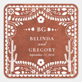 パペル ピカド ボダ メキシコ風 テラコッタ ブラウン 結婚式 スクエアシール