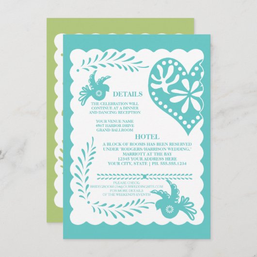 パペル・ピカド・メキシコ・フィエス結婚タの詳細カード 招待状 (正面/裏面)