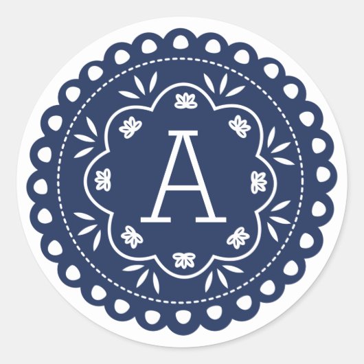パペル・ピカド・モノグラム・ステッカー – 海軍 ラウンドシール (正面)