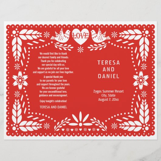 パペル・ピカド・レッド結婚のフィエスタ折り畳みプログラム (正面)