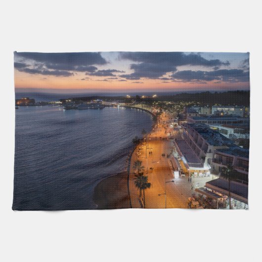 パホスの海底と港の夜 キッチンタオル (横)