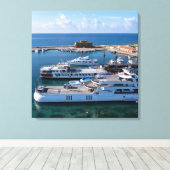 パホス城とボート キャンバスプリント (インサイチュ (ウッドフロア))