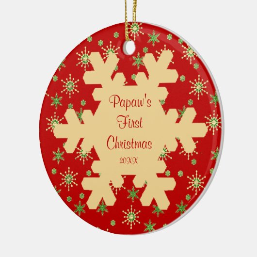 パポーの初めてのクリスマスレッドスノーフレークオーナメント セラミックオーナメント (左)