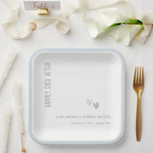 パミニマルステルエレガントデュスキーブルーハート結婚ズ ペーパープレート (ウェディング)