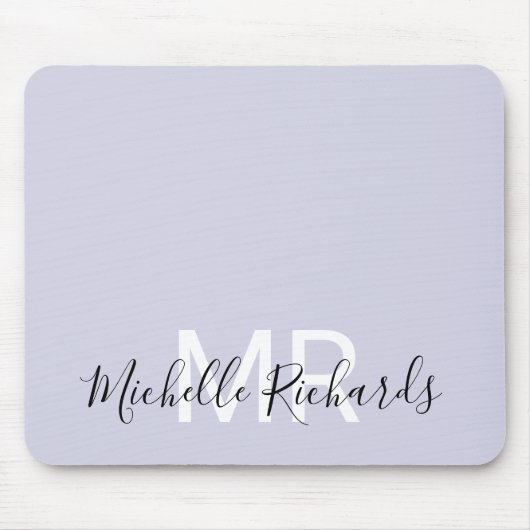パモダンステルエレガントパープルモノグラムスクリプト マウスパッド (正面)