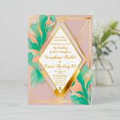 パモダンステルエレガントピンクアンドブルー結婚ズ 箔招待状 (立ち正面)