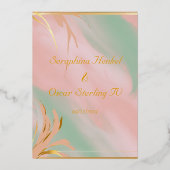 パモダンステルエレガントピンクアンドブルー結婚ズ 箔招待状 (裏面)