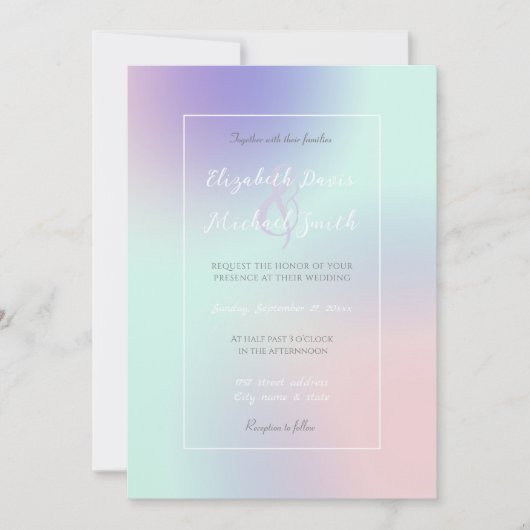 パモダンステルエレガントピンクミントパープルグラデーション 招待状 (正面)
