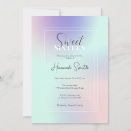 パモダンステルエレガントピンクミントパープルグラデーション 招待状