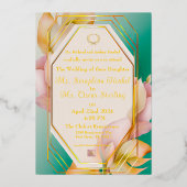 パモダンステルエレガントブルーとピンク結婚ズ 箔招待状 (正面)