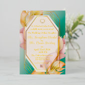 パモダンステルエレガントブルーとピンク結婚ズ 箔招待状 (立ち正面)