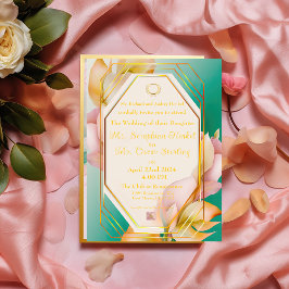 パモダンステルエレガントブルーとピンク結婚ズ 箔招待状