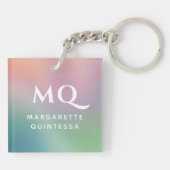 パモダンステルカラフルホワイトモノグラムのイニシャル キーホルダー (裏面)