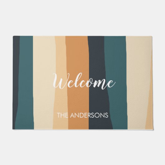 パモダンステルストライプカスタムファミリー名 ドアマット (正面)