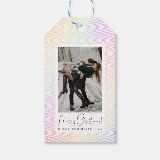 パモダンステルミニマルウェーブギロシェのカップル写真 ギフトタグ (正面)