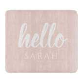パモダンステルミニマルピンクハローとお名前 カッティングボード (正面)