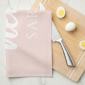 パモダンステルミニマルピンクハローとお名前 キッチンタオル (四つ折り)