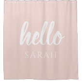 パモダンステルミニマルピンクハローとお名前 シャワーカーテン (正面)