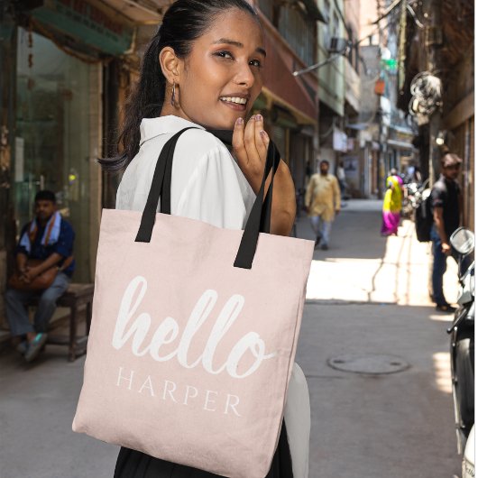 パモダンステルミニマルピンクハローとお名前 トートバッグ