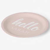 パモダンステルミニマルピンクハローとお名前 ペーパープレート (アングル)