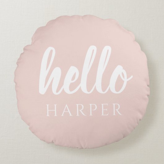 パモダンステルミニマルピンクハローとお名前 ラウンドクッション (正面)