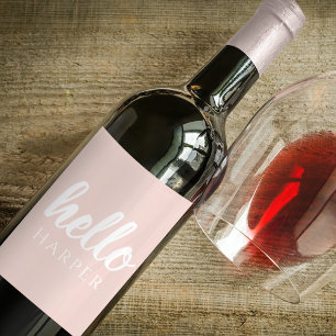 パモダンステルミニマルピンクハローとお名前 ワインラベル