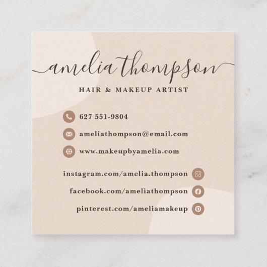 パモダンスミニマルテルメイクアップ及びヘアイラストレーション スクエア名刺 (裏面)