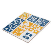 パモダンッチワーク,白,ネイビーブルー,マスタードイエロー タイル (側面)