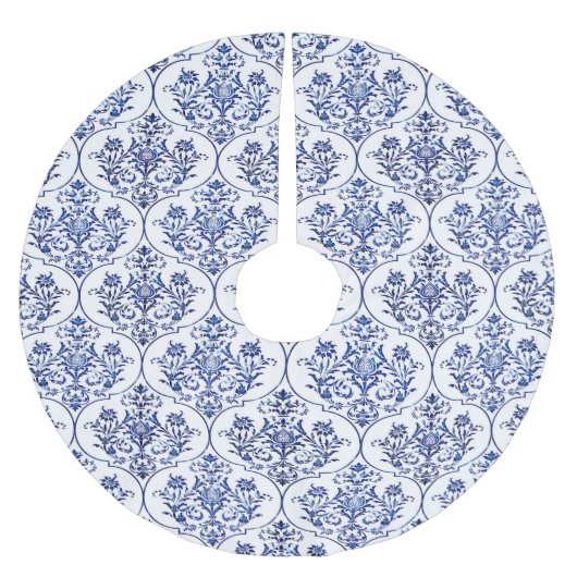 パライッシュダマスク模様 – 青 ブラッシュドポリエステルツリースカート (正面)