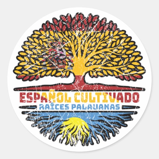 パラオスペインのパラウアンスペイン樹木根国旗 ラウンドシール (正面)