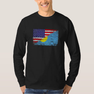 パラオ動揺して国旗とアメリカ国旗 Tシャツ