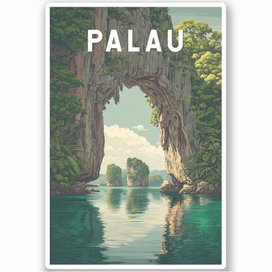 パラオ イラスト 旅行 アート ヴィンテージ シール (正面)