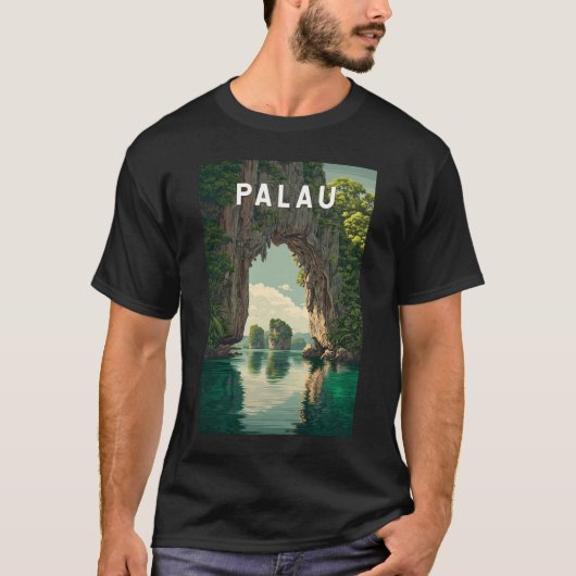 パラオ イラスト 旅行 アート ヴィンテージ Tシャツ (正面)
