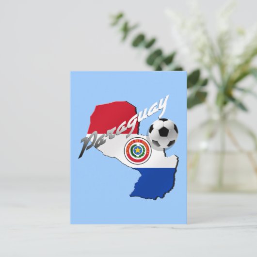 パラグアイのギフトのパラグアイの旗のサッカーボールの地図 ポストカード (スタンド正面)