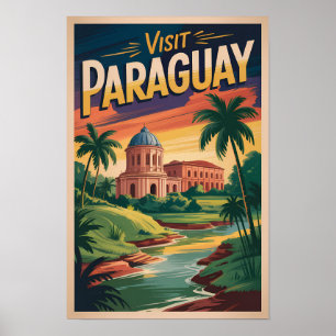 パラグアイの風景イラスト旅行アートビンテージ ポスター