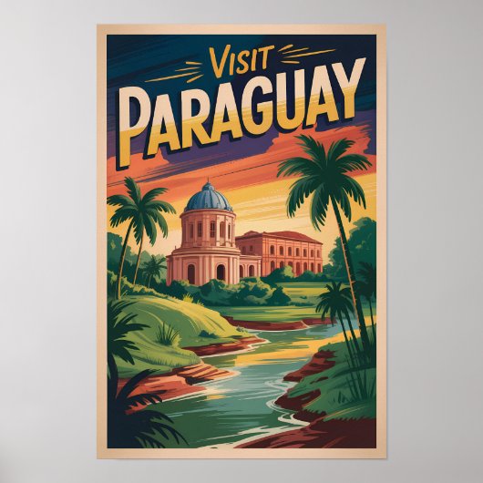 パラグアイの風景イラスト旅行アートビンテージ ポスター (正面)