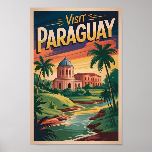 パラグアイの風景イラスト旅行アートビンテージ ポスター (正面)