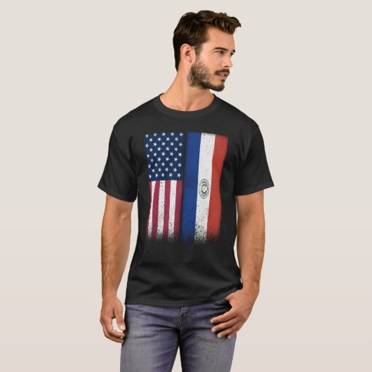 パラグアイ国旗のアメリカ合衆国とパラグアイ誇りを持った国旗 Tシャツ (正面フル)