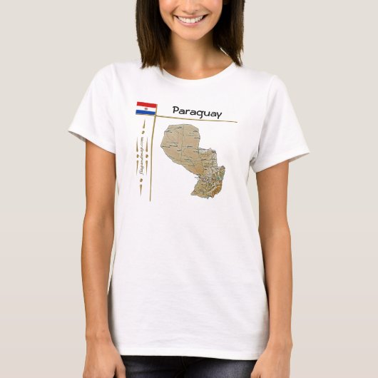 パラグアイ地図+国旗+タイトルTシャツ Tシャツ (正面)
