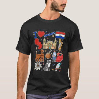 パラグアイ手描き記号パラグアイ地図カルチュラ Tシャツ