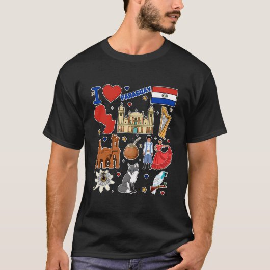 パラグアイ手描き記号パラグアイ地図カルチュラ Tシャツ (正面)