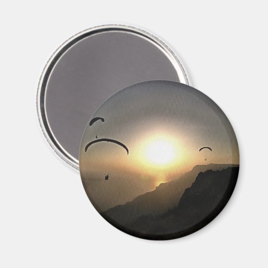 パラグライダー飛んでいるワンダーラストエクストリームスポーツアート マグネット (正面/裏面)
