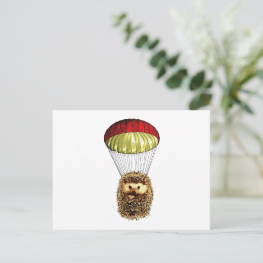 パラシューティングヘッジホッグ自然不合理なカワイトヴィンテージ シーズンポストカード (スタンド正面)