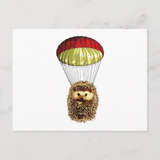 パラシューティングヘッジホッグ自然不合理なカワイトヴィンテージ シーズンポストカード (正面)