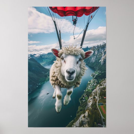 パラシュートを使用した羊のリアルなGoPro写真 ポスター (正面)