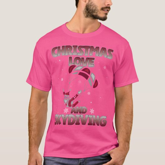 パラシュートスカイダイビングクリスマスラブアンドスカイダイビング Tシャツ (正面)